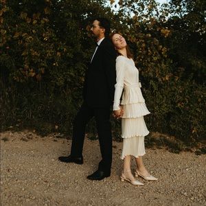 WhoWhatWear Collection Venus pleated tiered midi dress in cream - Size S